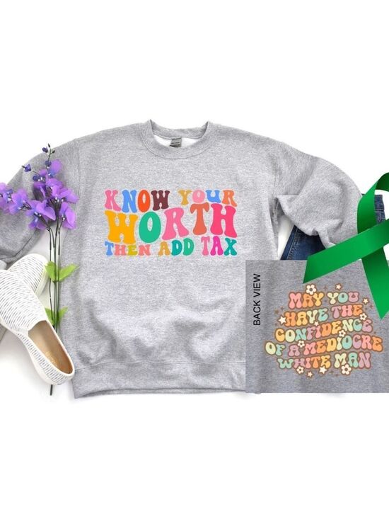 boutique. Tops - Know your worth mental health graphic crewneck raglan pullover sweatshirt large